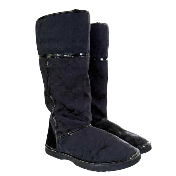 Coach Shoes - Coach Black Boots | Signature Logo Fur Lined Winter Boots Wear Tall or Cuffed